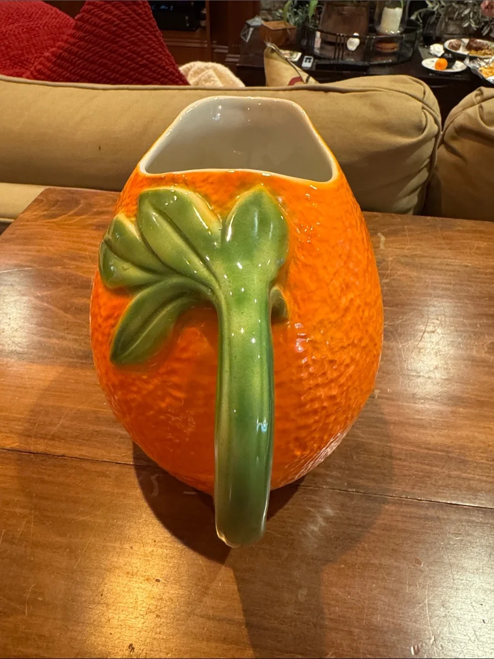 Williams Sonoma Orange Pitcher Vintage Made in Italy Beverage Leaves Cottagecore